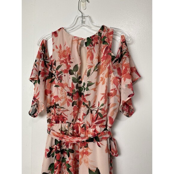 Calvin Klein Dress Size 10 Spring Floral Cold Shoulder Belt Chiffon Knee Length - Picture 14 of 15